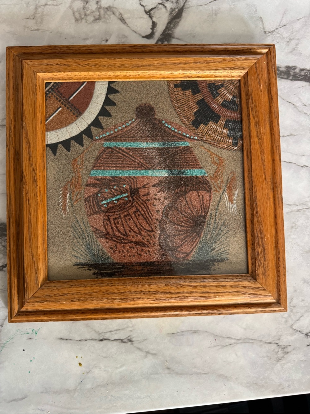 Southwestern Ceramic Vase Framed Art - Brown & Teal